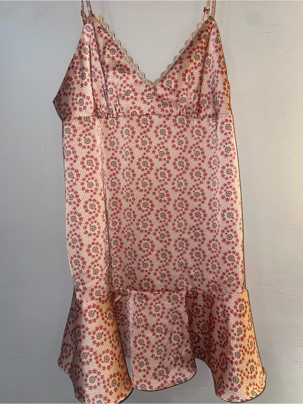Kimchi Blue Urban Outfitters Floral Satin Ruffle Slip Ditzy Floral Mini Dress L - Picture 3 of 13